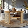 31.3" 2-Tier Round Natural Wood Coffee Table with Rattan Base and Storage, Rustic Modern Bohemian Style - 2 of 4