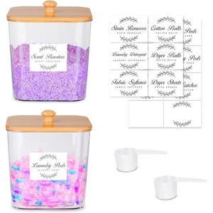 3-Pack Clear Laundry Pods Container & Dryer Sheet Holder Set with Bamboo Lids and Labels for Scent Booster, Powder, Pod Organization - 1 of 4