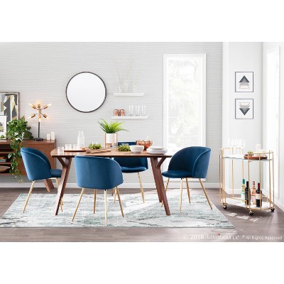 Mid-Century Blue Velvet Upholstered Arm Chair with Metal Legs