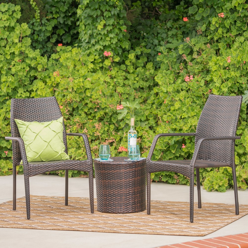 Downing 3pc Wicker Chat Set - Multibrown - Christopher Knight Home: Weather-Resistant, No Assembly Required