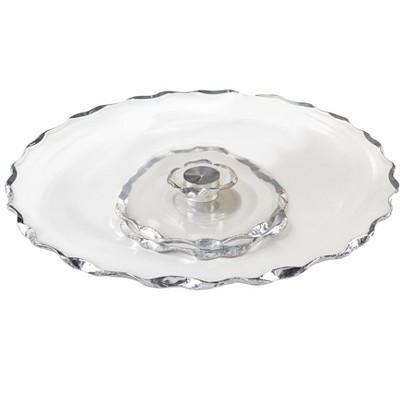 HomeRoots 13" Clear And Silver Round Glass Hand Finished Lazy Susan