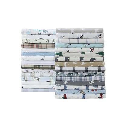 Blue Cotton Flannel Queen Sheet Set with Snow Days Print