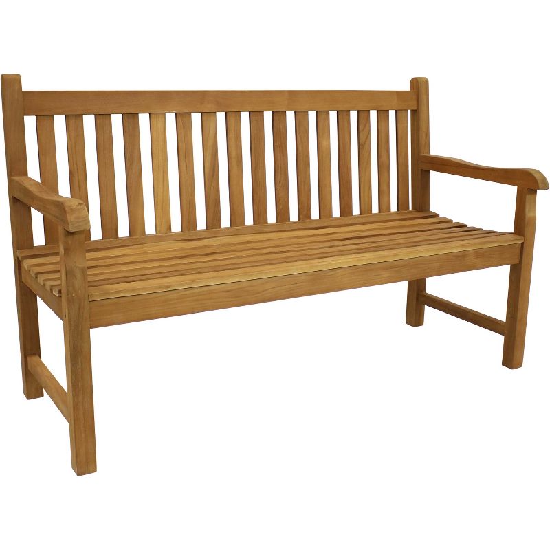 Sunnydaze Outdoor Solid Teak Wood with Light Stained Finish Patio Garden Bench Seat - 60" - Light Brown, 1 of 13