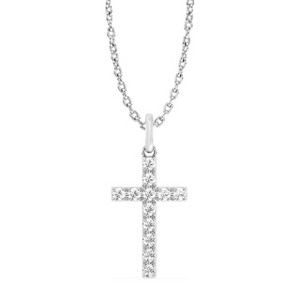 GILDED 1/10 ct. T.W. Lab Grown Diamond (SI1-SI2 Clarity, F-G Color) and Sterling Silver Cross Pendant with an 18 Inch Spring Ring Clasp Cable Chain - 1 of 4