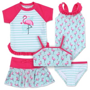 Trolls Kindi Kids JoJo Siwa Poppy Unicorn Girls One Piece Bathing Suit Bikini Top Rash Guard Skirt and Bottom 5 Swimsuit Set Toddler - 1 of 4