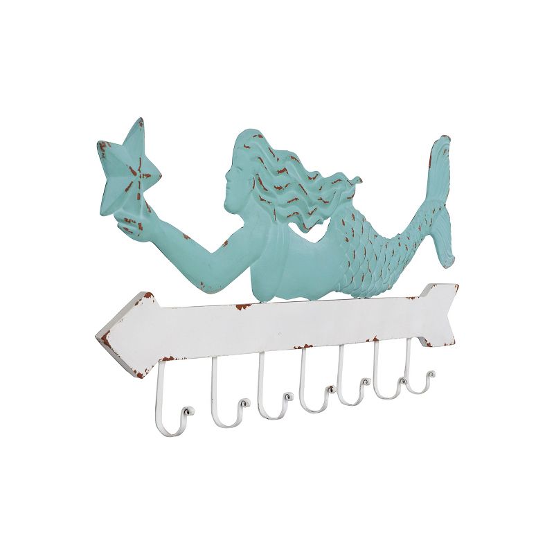 Metal Mermaid Wall Decor with 7 Hooks - Storied Home, 5 of 7