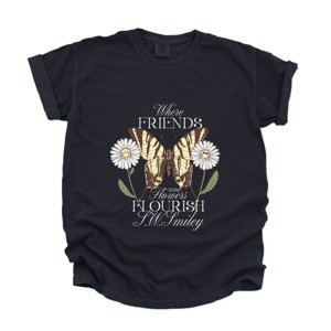 S.W.Smiley Where Friends and Flowers Flourish - Women's Garment Dyed Graphic T-Shirt - 1 of 4