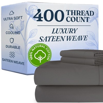 100% Cotton 400 Thread Count 4 Piece Sheet Set - Soft & Cozy Sateen Bed Sheets - CGK Linens
