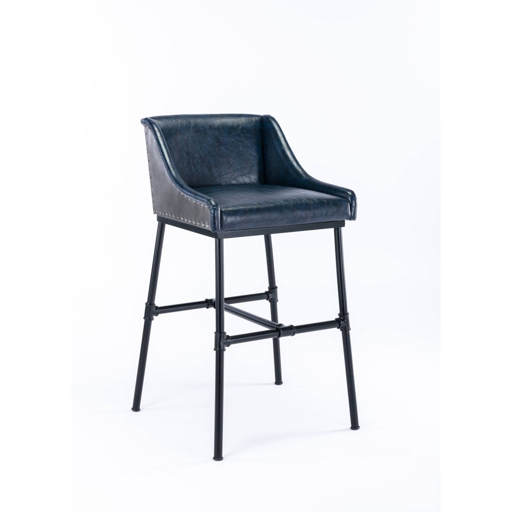 Boraam Parlor Adjustable Height Accent Chair Midnight Blue: Modern Faux Leather, Iron Frame, Swivel Barstool