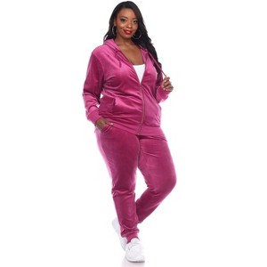Women's Plus Size 2 Piece Velour Tracksuit Set - White Mark - 1 of 4