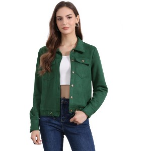 INSPIRE CHIC Women's Faux Suede Casual Spread Collar Button Up Biker Moto Jacket - 1 of 4
