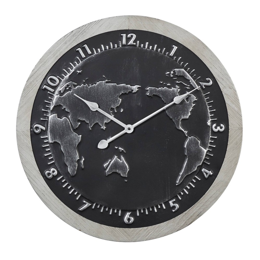 Photos - Wall Clock Metal World Map  Black - Olivia & May: Silent, Vintage Style for