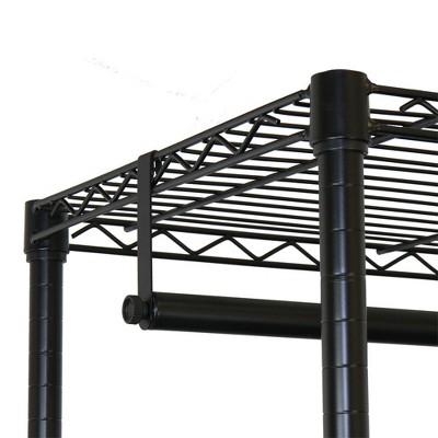 Black Steel Portable Garment Rack with Adjustable Shelves