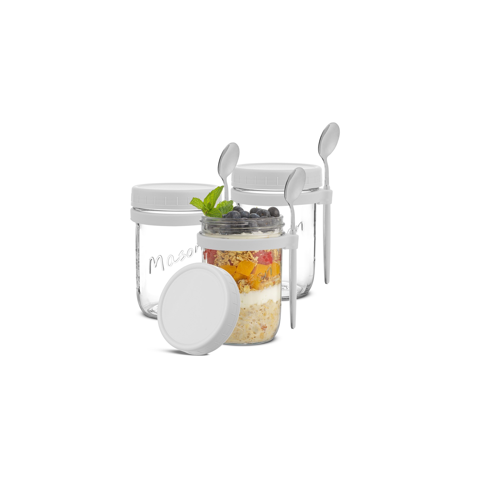 JoyJolt Dawn Glass Overnight Oats Containers - White
