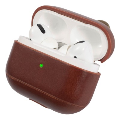Insten Genuine Leather Case Compatible with AirPods Pro - Protective Cover with Keychain, Brown