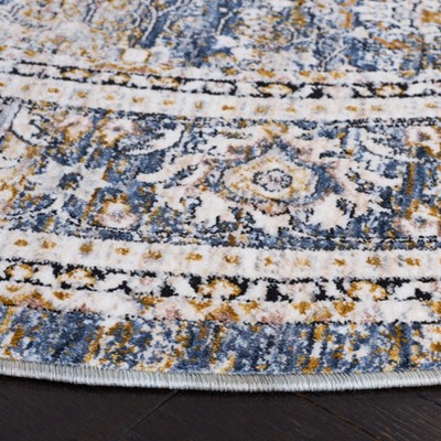 Blue and Gray Round Oriental Synthetic Area Rug, 6 ft