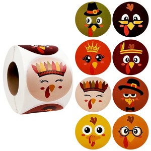 Wrapables 1.5 Inch Thanksgiving Sticker Roll, Autumn Holiday Stickers for Sealing Cards, Envelopes, Gift Boxes, Party Favors (500pcs), Turkey Face - 1 of 4