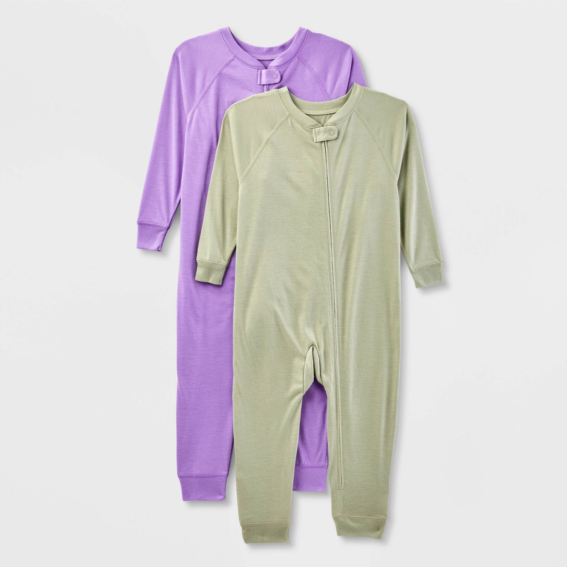 Toddler Adaptive 2pk Reversible Pajamas - Cat & Jack™ Lavender/Olive Green 4T: Sensory Friendly, Knit Fabric