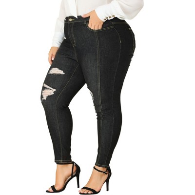 Agnes Orinda Women's Plus Size Mid Rise Stretch Washed Skinny Denim Jeans