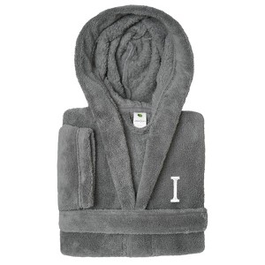 Personalized Linum Kids 100% Polyester SUPER PLUSH Double Brushed Hooded Bathrobe in White Bookman Font - 1 of 3
