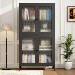 Vynxaria Classic Double-Door Cabinet with Waffle-Grids Glass and Adjustable Shelves - 1 of 4