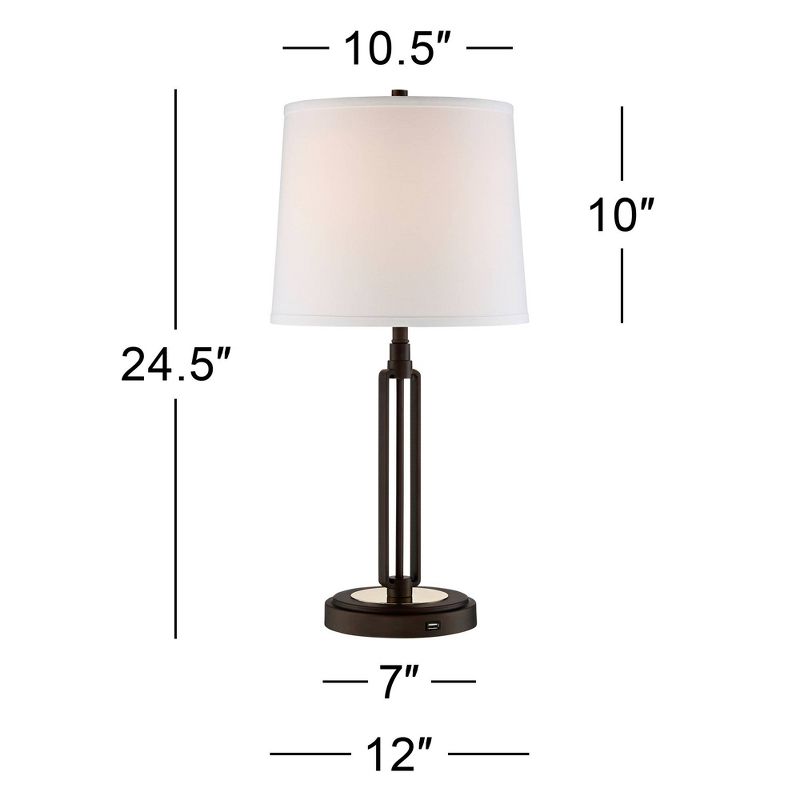 Franklin Iron Works Javier 24 1/2" High Mid Century Modern Rustic Table Lamps Set of 2 USB Port Brown Bronze Finish Metal Living Room Charging, 4 of 9
