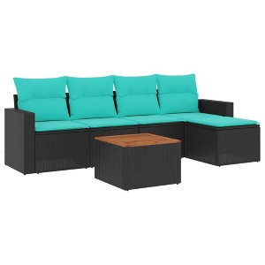 vidaXL 6 Piece Patio Sofa Set with Cushions - Black - 1 of 4