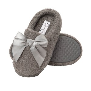 Jessica Simpson Girl's Slip-On Faux Shearling Clog Slippers with Satin Bow - 1 of 4