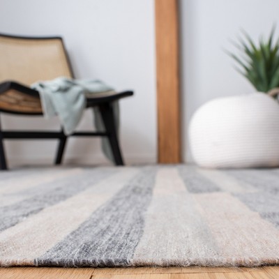 Handwoven Gray Stripe Wool-Cotton Blend Rug 8' x 10'