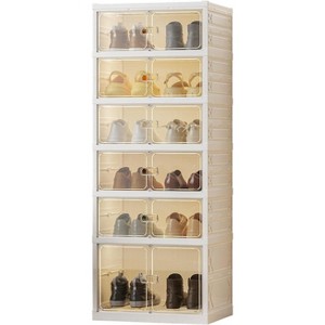 6/9-Tier Foldable Shoe Rack Organizer – Stackable Storage Cabinet with Magnetic Clear Doors, Portable for Closet, Entryway & Living Room - 1 of 4