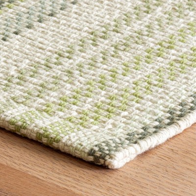 Ivory and Green Striped Handwoven Cotton Rug 2' x 3'