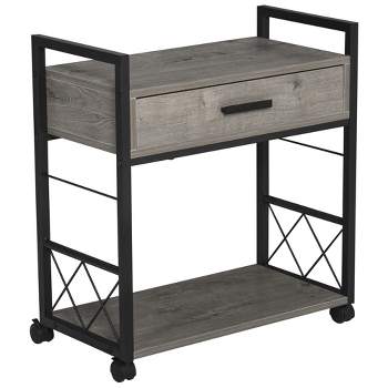 HOMCOM Industrial End Table with Drawer and Bottom Shelf, Mobile Side Table with 4 Wheels for Living Room, Bedroom