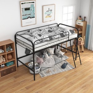 Okak Twin Size Loft Bed with Full-Length Guardrails & Ladder,Metal Twin Bunk Bed with Storage Steps,Sturdy Loft Beds for Kids,Teens - 1 of 4