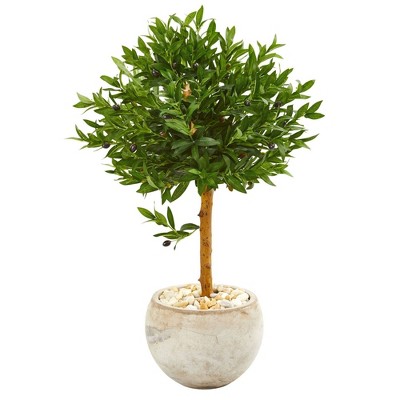 Nearly Natural 38-in Olive Topiary Artificial Tree in Bowl Planter(Indoor/Outdoor)
