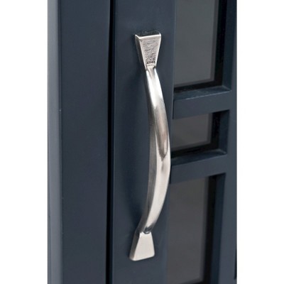 Navy Blue Wood and Glass Rectangular End Table with Storage