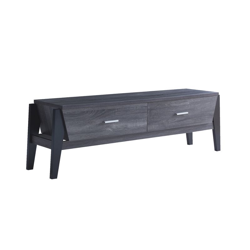FC Design Two-Toned 65"W Modern TV Stand with Two Drawers in Distressed Grey & Black Finish, 1 of 4