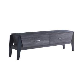 FC Design Two-Toned 65"W Modern TV Stand with Two Drawers in Distressed Grey & Black Finish