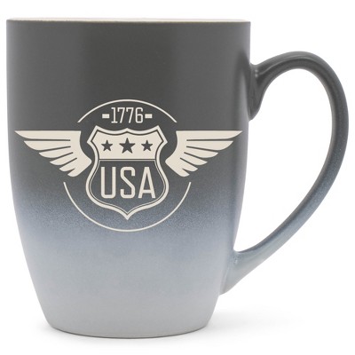 100 North United States of America 10 Ounce Gray and White Two Toned Ombre, Comfortably Fits Your Hands, Ceramic Tea Coffee Cup Mug, USA 1776