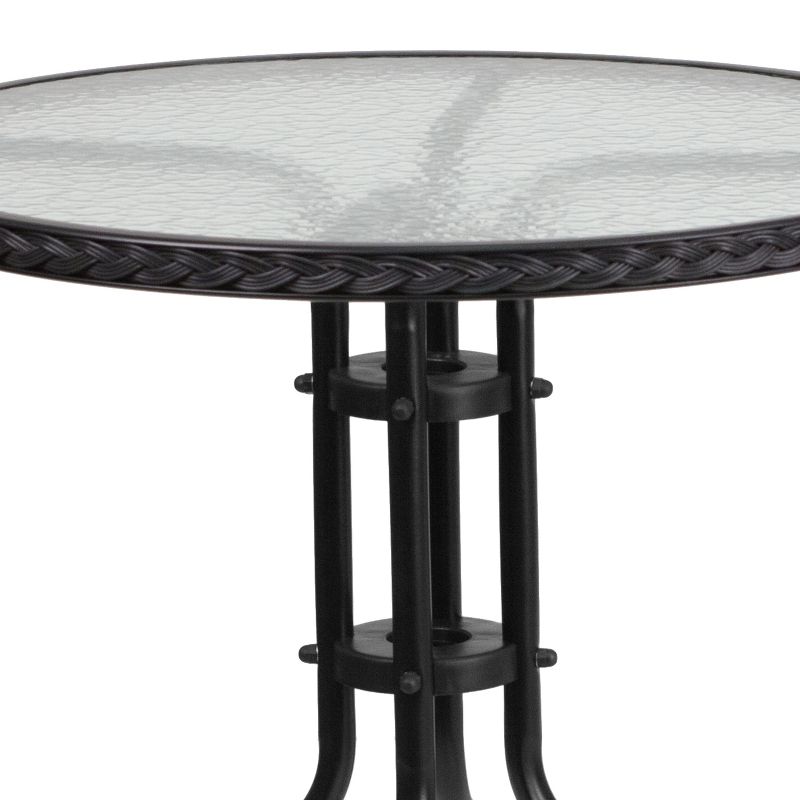 Emma and Oliver 28" Round Tempered Glass Metal Table with Rattan Edging, 5 of 8