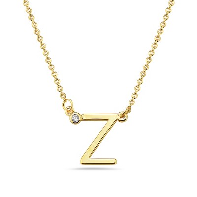 Stylish 14k gold plated initial necklace adorned with sparkling cubic zirconia for a personalized and elegant touch.