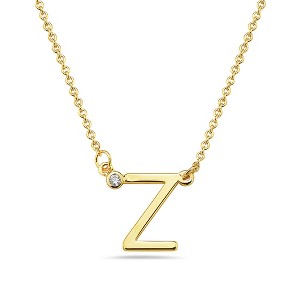 Stylish 14k gold plated initial necklace adorned with sparkling cubic zirconia for a personalized and elegant touch. - 1 of 2