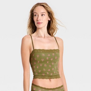 Women's Cloud Knit Lace Cami Bra Top - Auden™ Olive Green M : Target