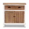 Glynn Wood 2 Door Storage Cabinet White/Brown - Baxton Studio: No Assembly, Weathered Oak Finish, Metal Handles - 3 of 4