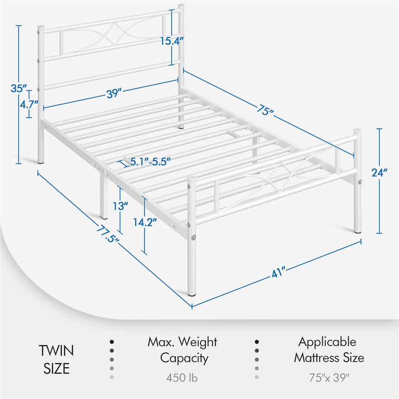 Yaheetech Simple Metal Bed Frame with Curved Design Headboard and Footboard, 3 of 9