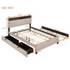 Queen size Upholstered Platform Bed with Storage Headboard, Twin XL Size Trundle and 2 drawers and a set of Sockets and USB Ports, Linen Fabric, Beige - 4 of 4