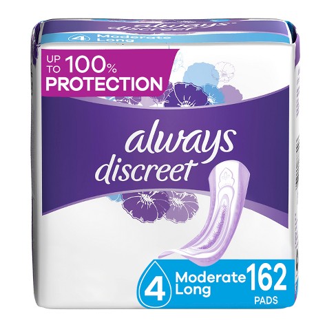 Always Discreet Moderate Long Absorbency 4 Drop Base Pads - 162ct