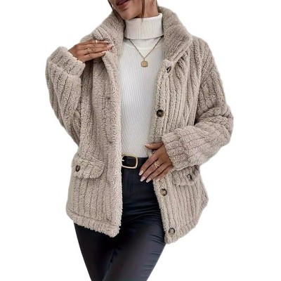 Coolmee Women's Fleece Jacket Button Down Fashion Jacket with Pockets Winter Coats