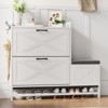 GustoWave Shoe Cabinet with 2 Flip-Drawers & Storage Bench, Farmhouse Wood Freestanding Shoe Rack with 2 Hooks & Bottom Shelf for Entryway - 3 of 4