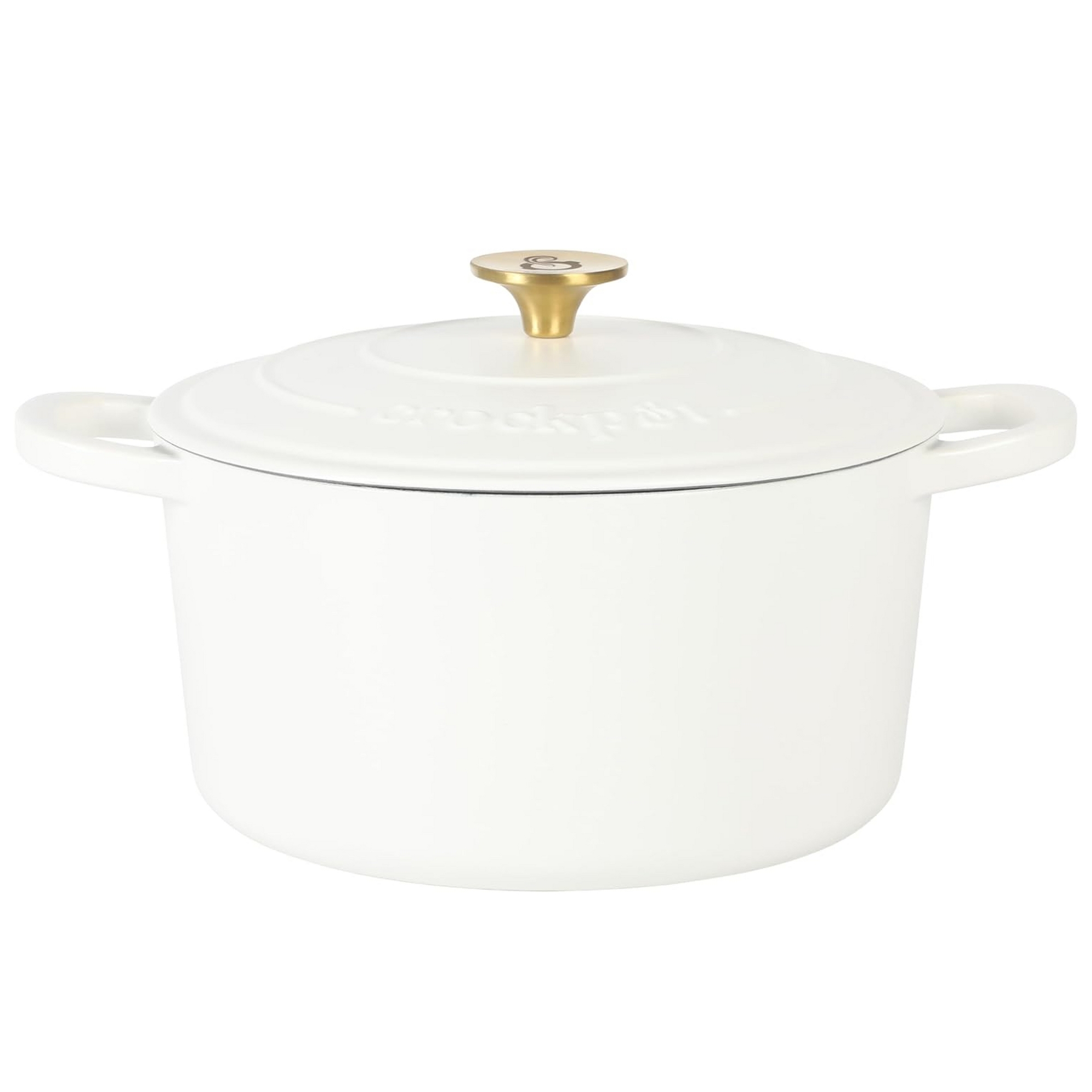 Crockpot Artisan 7 Quart Round Enameled Cast Iron Dutch Oven with Lid in Linen