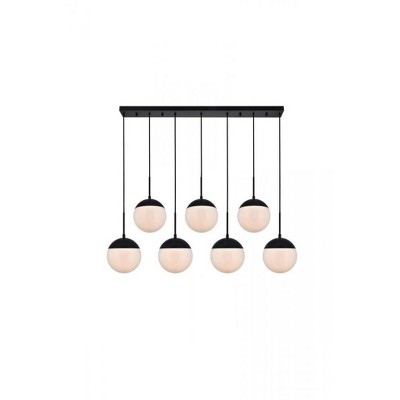 Elegant Lighting Eclipse 7 Lights Black Pendant With Frosted White Glass